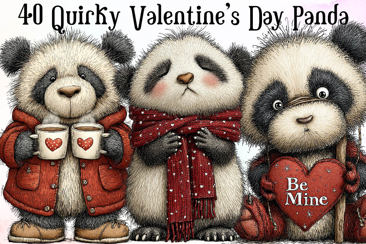 Quirky Valentine's Day Panda Clipart, an Illustration by Sublimation Artist (Photo 1 of 6)