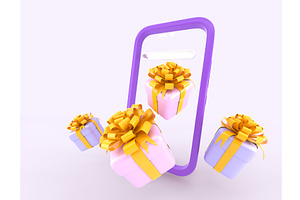 Smartphone With Gift Boxes Flying