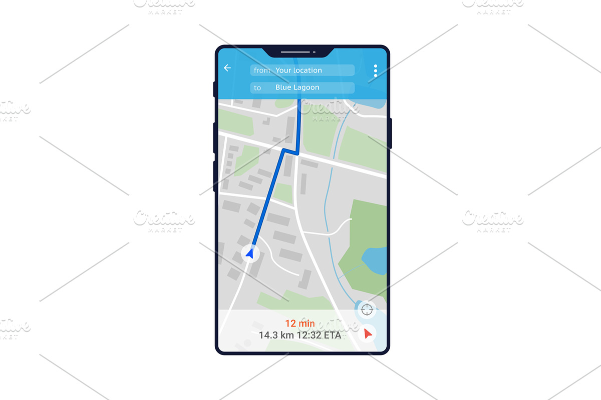 Phone with realistic ui map app, a Technology Illustration by SkyVectors