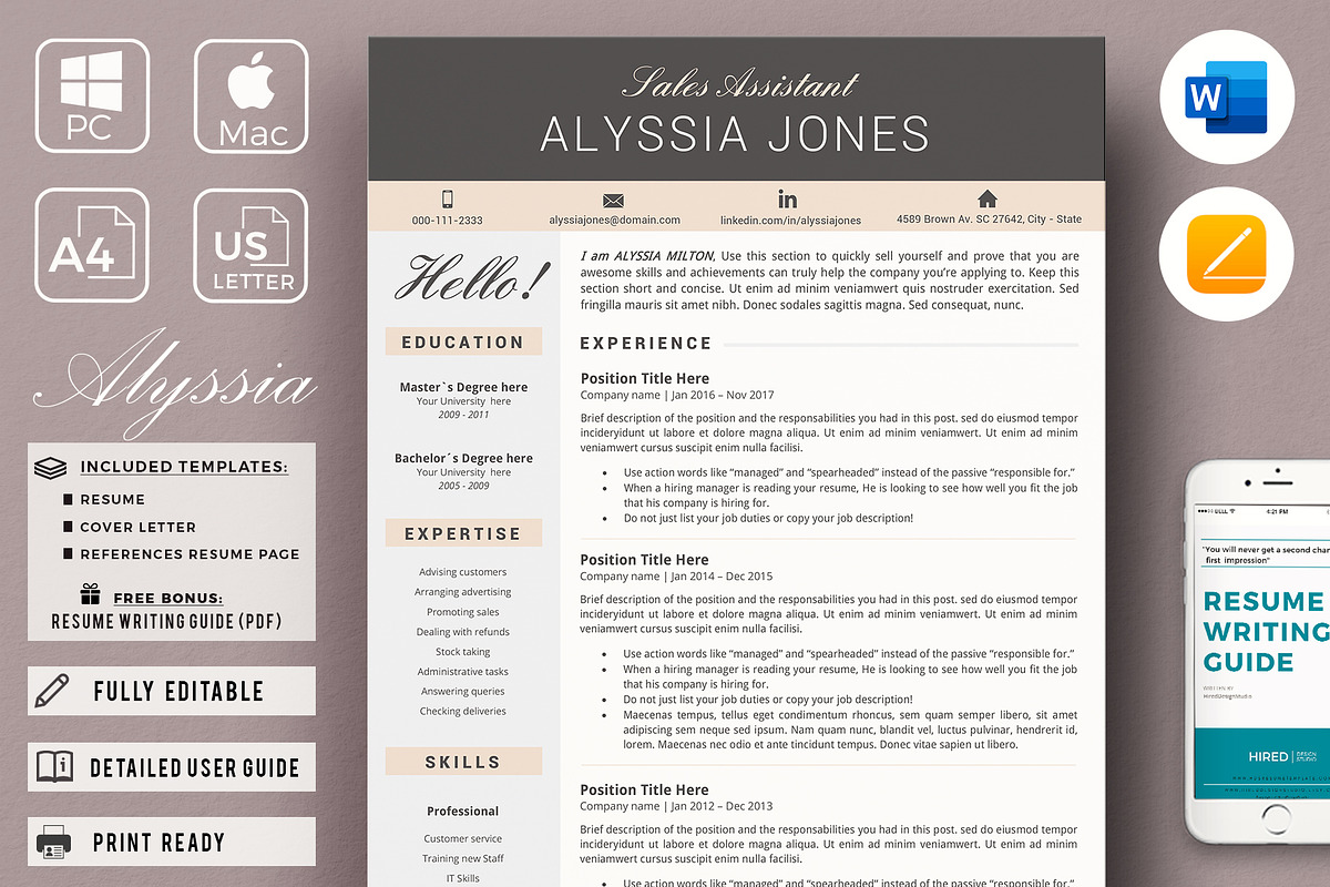 Sales Assistant Resume CV Template, a Resume Template by HIRED Design Studio (Photo 1 of 11)
