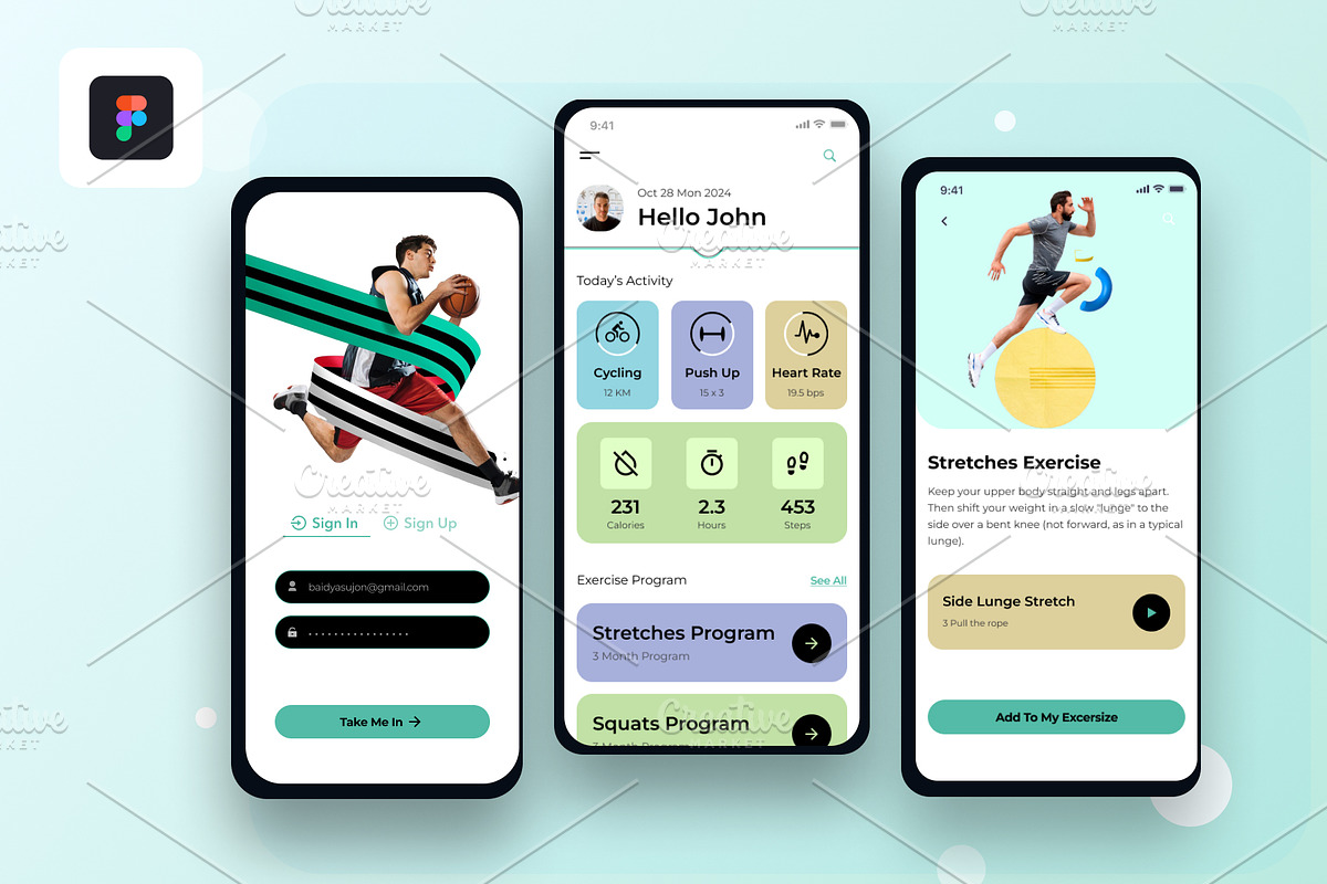 Fitness App, an UI Kit Template by Sujun Baidyaa (Photo 1 of 2)