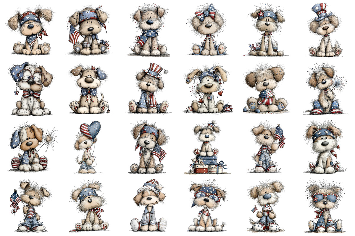 Whimsical Patriotic Dogs Clipart, an Animal Illustration by designcity5 (Photo 2 of 5)
