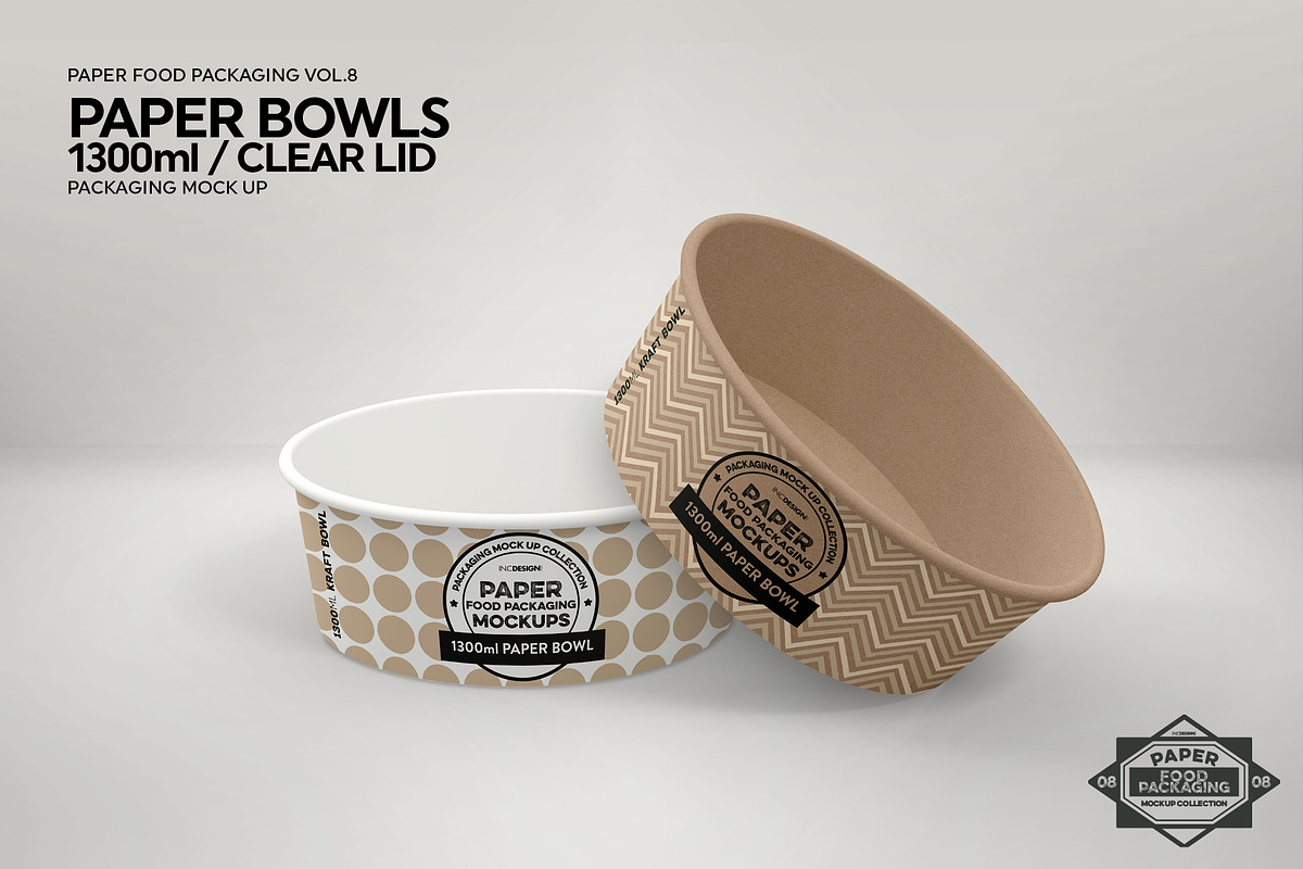 Paper Bowls with Clear Lids Mockup, a Packaging Mockup by INCDesign (Photo 3 of 8)