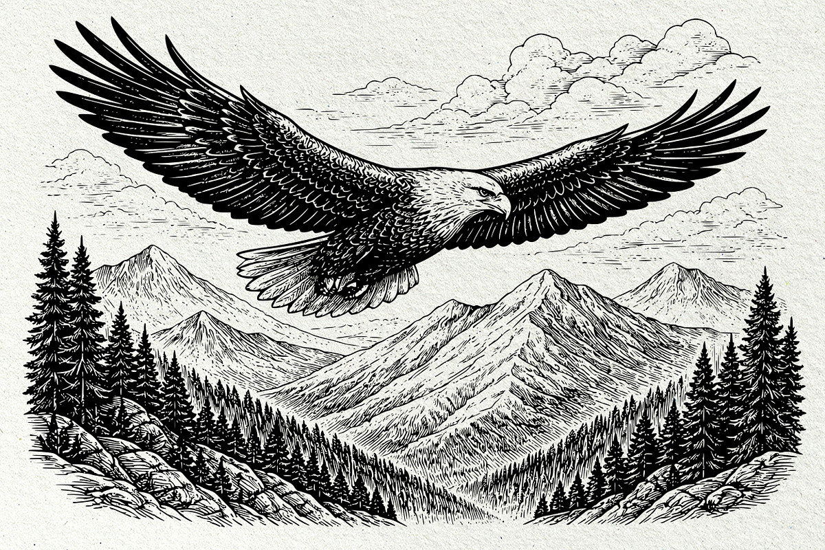 Eagle Wildlife Engraving Graphics, an Animal Illustration by DENIDigitalArtSudio (Photo 2 of 7)