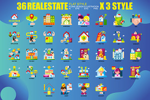 36 Realestate Icons Set X 3 Style