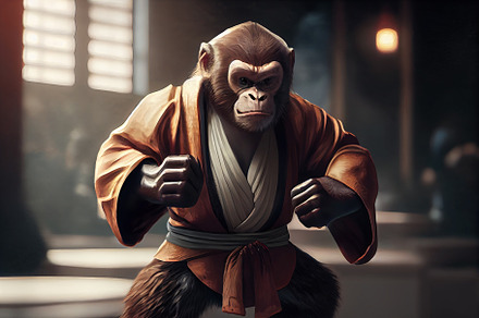 Monkey practicing kong fu and karate