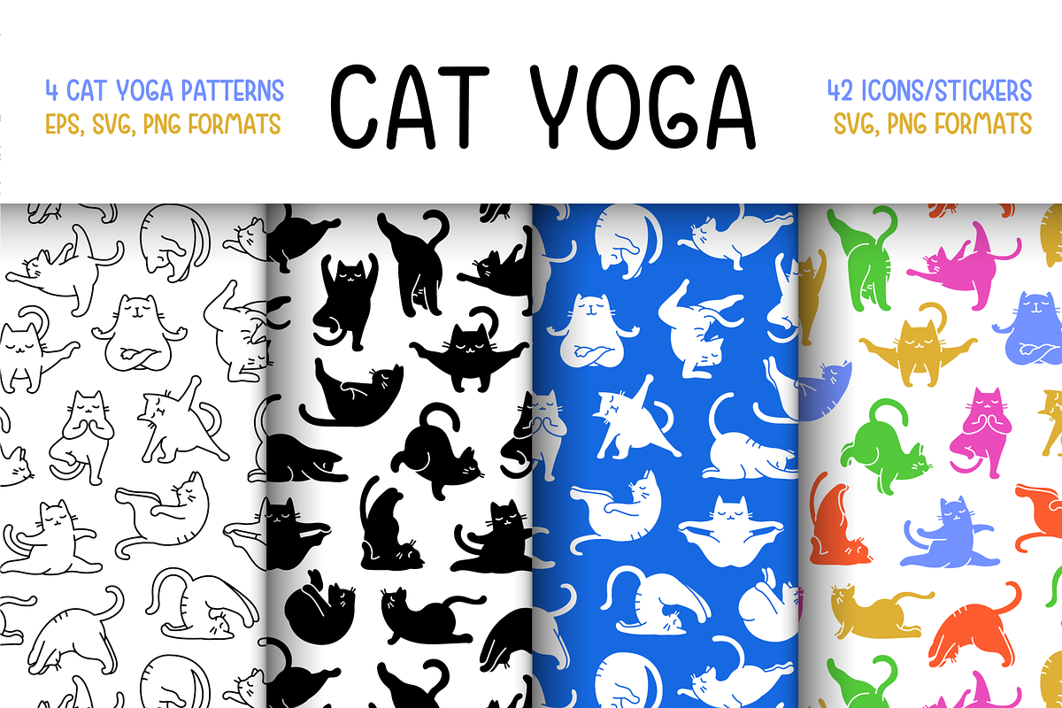 Zen Cats Yoga Asana Poses, a Pattern Graphic by Iconka (Photo 1 of 7)