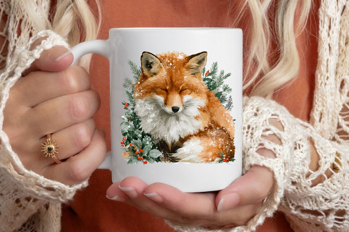 Watercolor Christmas Fox Clipart, a Seasonal Illustration by Black Bird Studio (Photo 6 of 7)