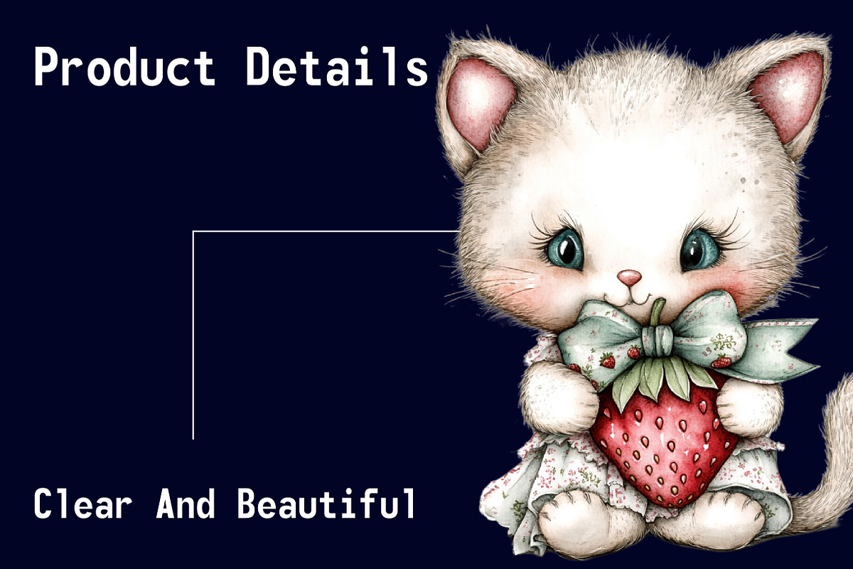Whimsical Strawberry Cats Clipart, a Seasonal Illustration by CitraGraphics (Photo 6 of 6)