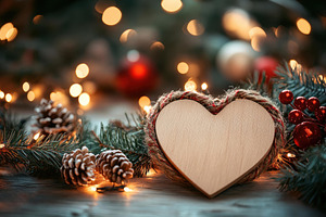Heart-shaped wooden decoration surro, a Photo by Tanuart