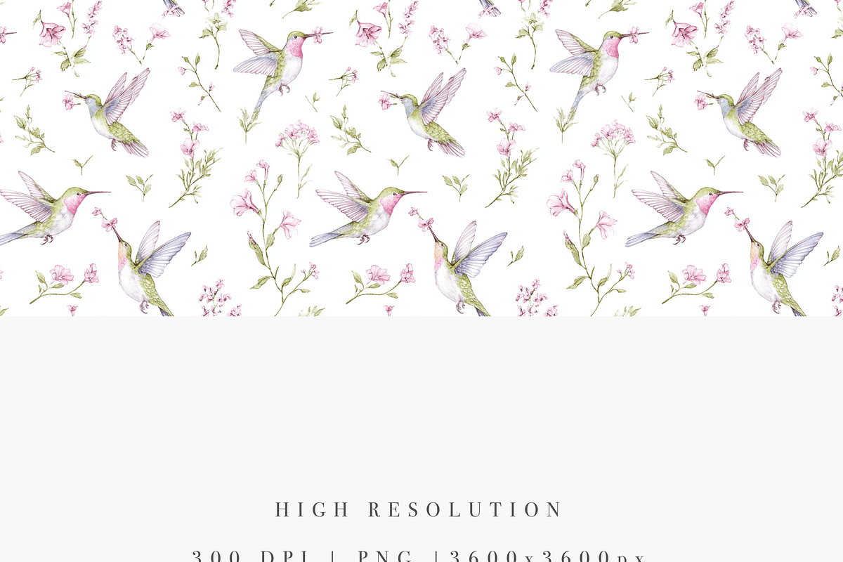 Hummingbirds Pattern, an Illustration by Pati Charm Studio (Photo 2 of 7)