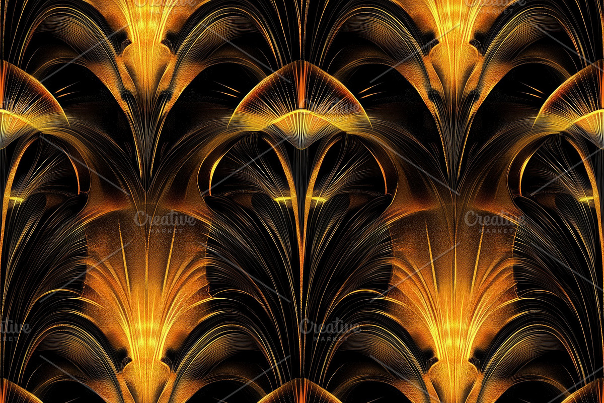 Seamless vibrant, abstract pattern featuring golden and black elements, resembl, a Pattern Graphic by Textures & Backgrounds