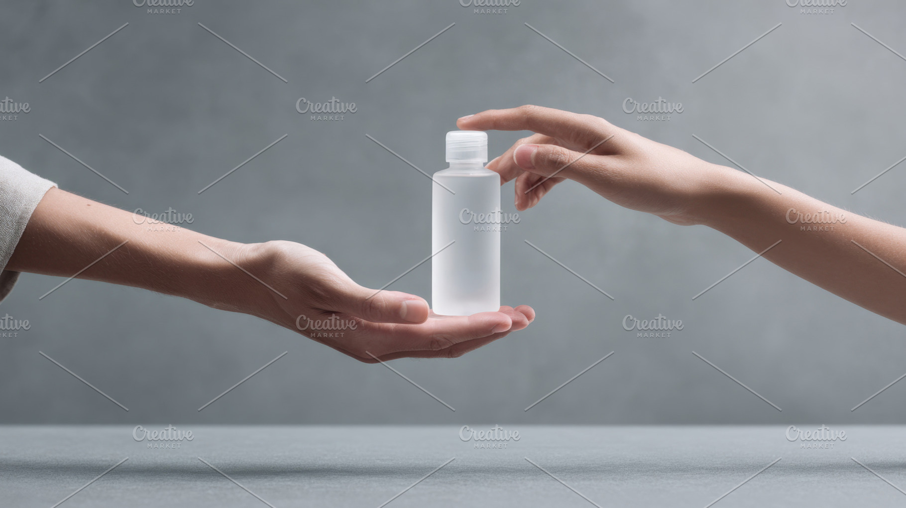 Hands exchanging a clear bottle, a Photo by Beautiful things