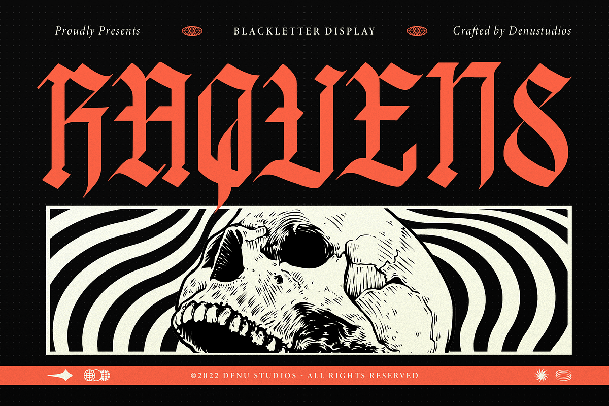 Raquens | Blackletter Display, a Blackletter Font by Denustudios (Photo 1 of 9)