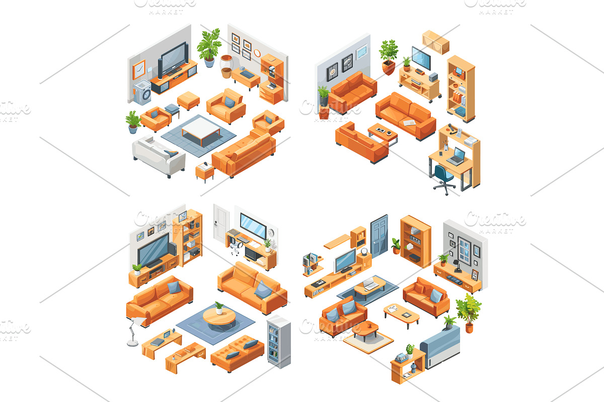 Modern interior isometric vector set, an Object Illustration by Onyx