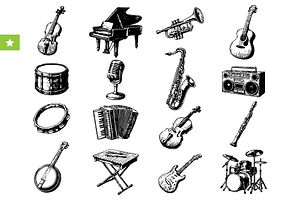 Vintage Music Instruments Collection, an Object Graphic by RT Studio