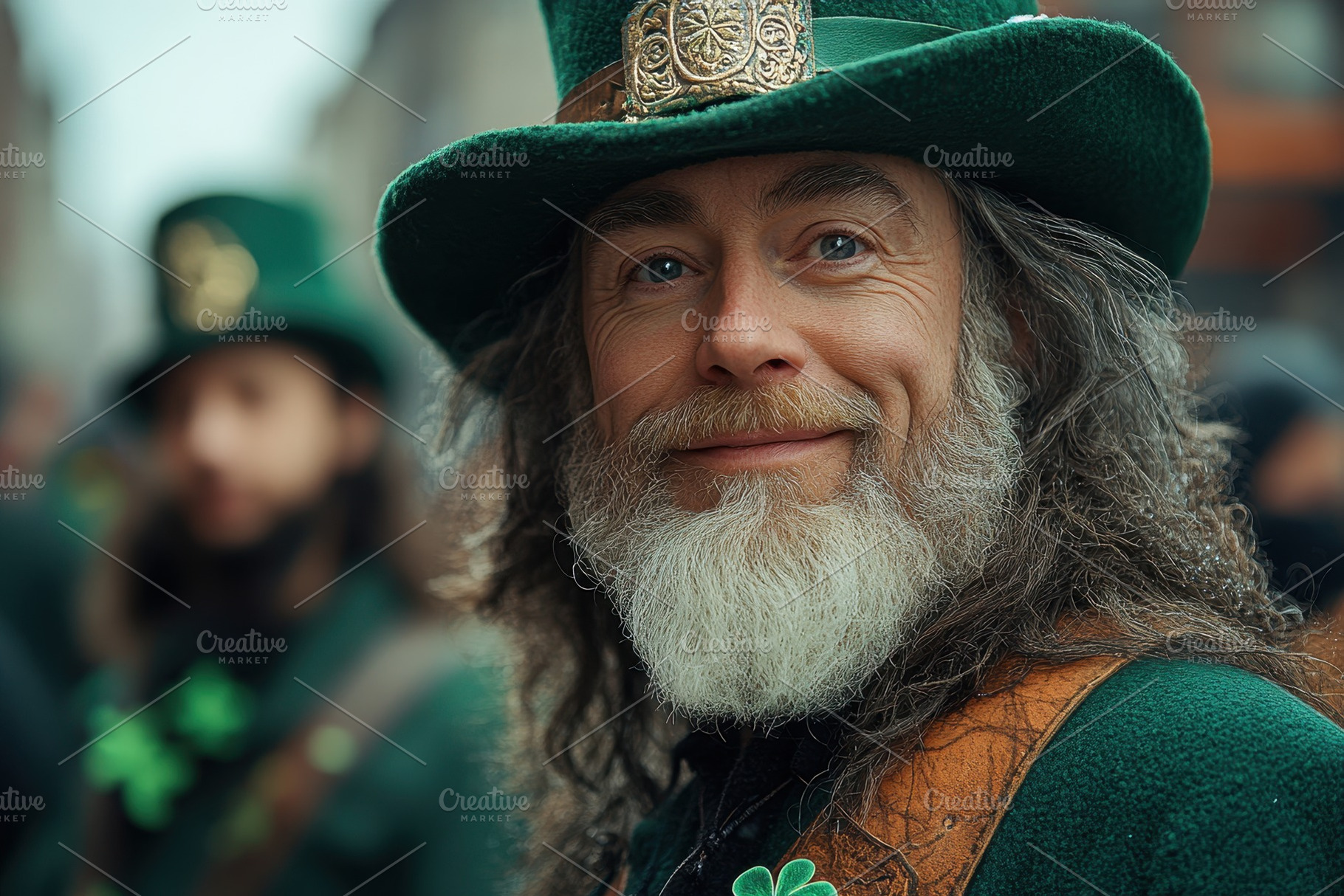 Smiling man in green attire enjoys f, a Photo by Tanuart