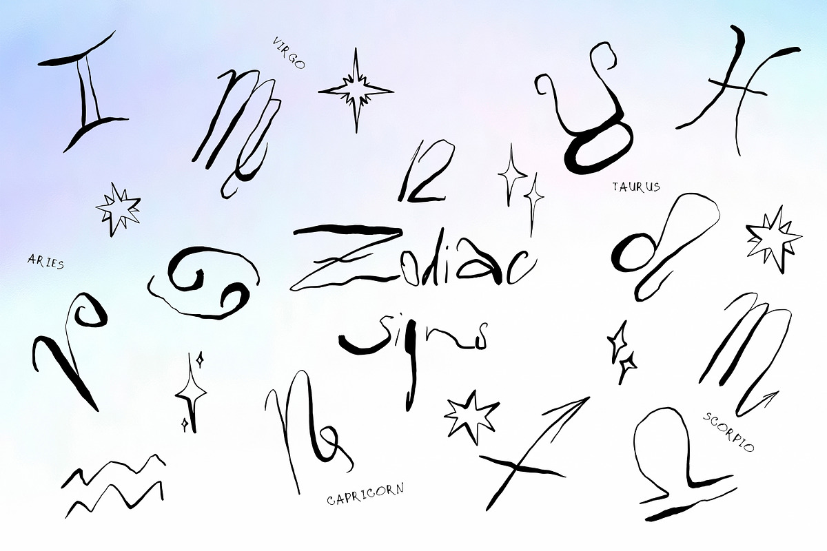 Quirky zodiac signs + stars set, an Object Graphic by SweetRenieDesigns (Photo 1 of 9)