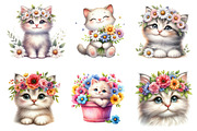 Watercolor Spring Cute Cat Clipart, an Illustration by Dream Creation (Thumbnail 4 of 6)