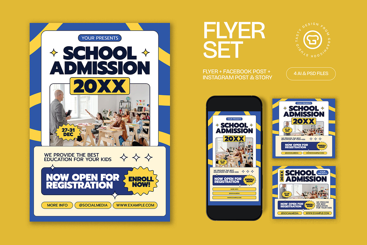 Blue School Admission Flyer Set, a Flyer Template by graphicook (Photo 1 of 3)
