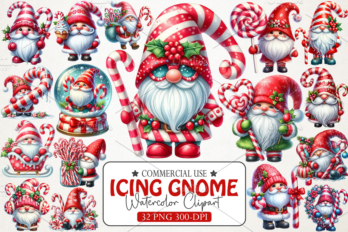 Christmas Candy Cane ICING Gnome PNg, an Illustration by RobertsArt (Photo 1 of 5)
