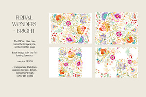 Floral Wonders 4 Seamless Patterns