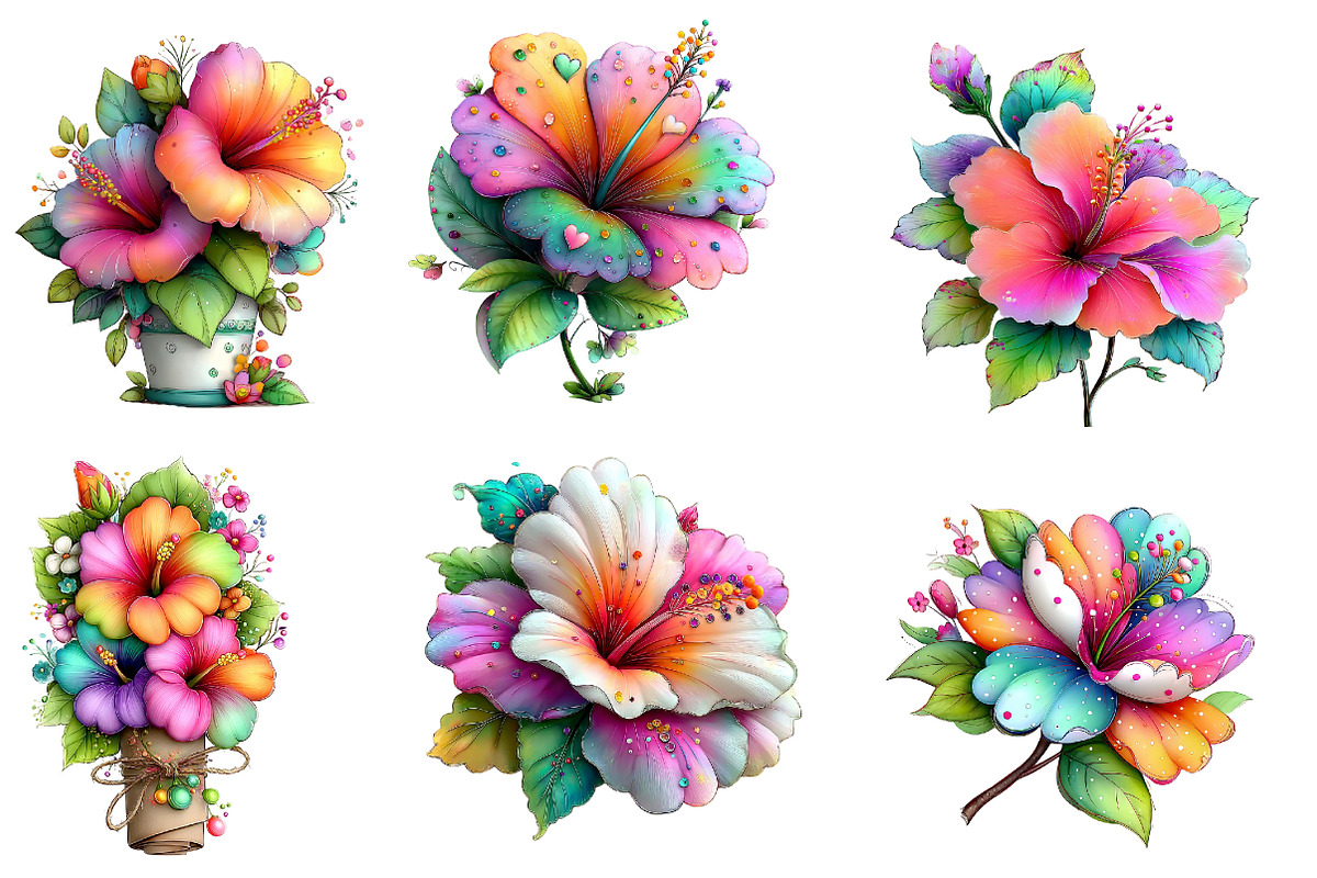 Whimsical Spring Hibiscus Flowers, an Illustration by Designworld (Photo 2 of 7)
