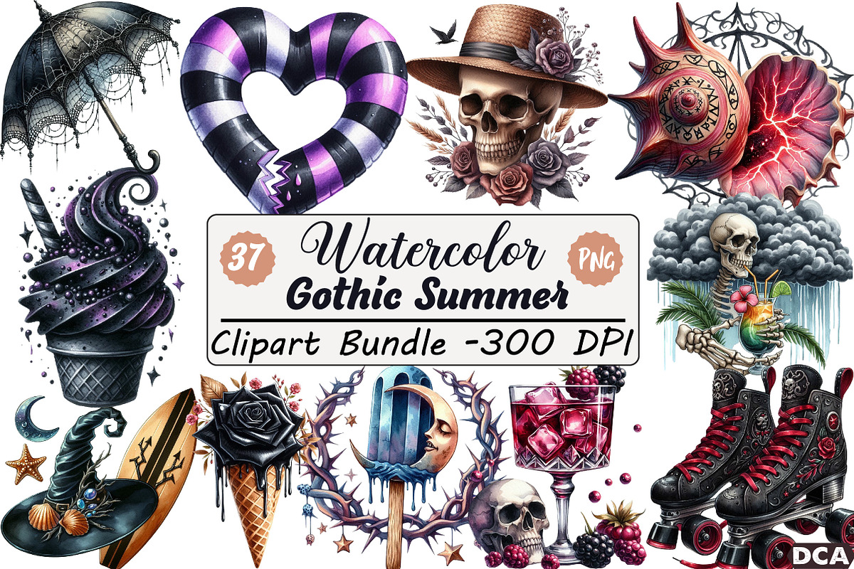 Gothic Summer Sublimation Clipart, an Illustration by DreamCafeArt (Photo 1 of 4)