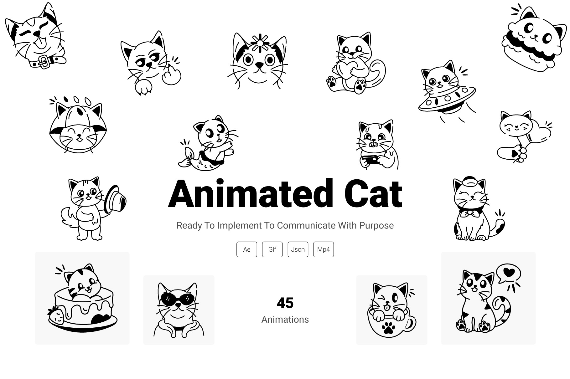 Animated Cat Doodle Icon Pack