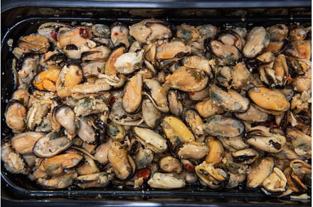 Mussels shrimp in plastic container, a Food & Drink Photo by Jan Jack Russo Media
