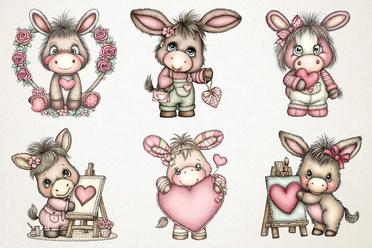 Whimsical Valentine Donkey Clipart, an Animal Illustration by RobertsArt (Photo 6 of 7)