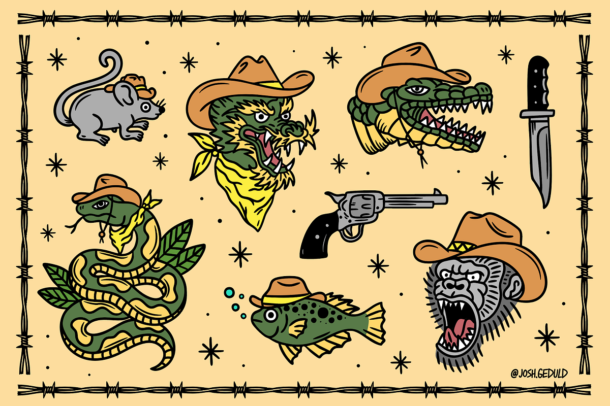 Cowboy Animals Vector Flash Sheet, an Illustration by Joshgeduld (Photo 1 of 2)