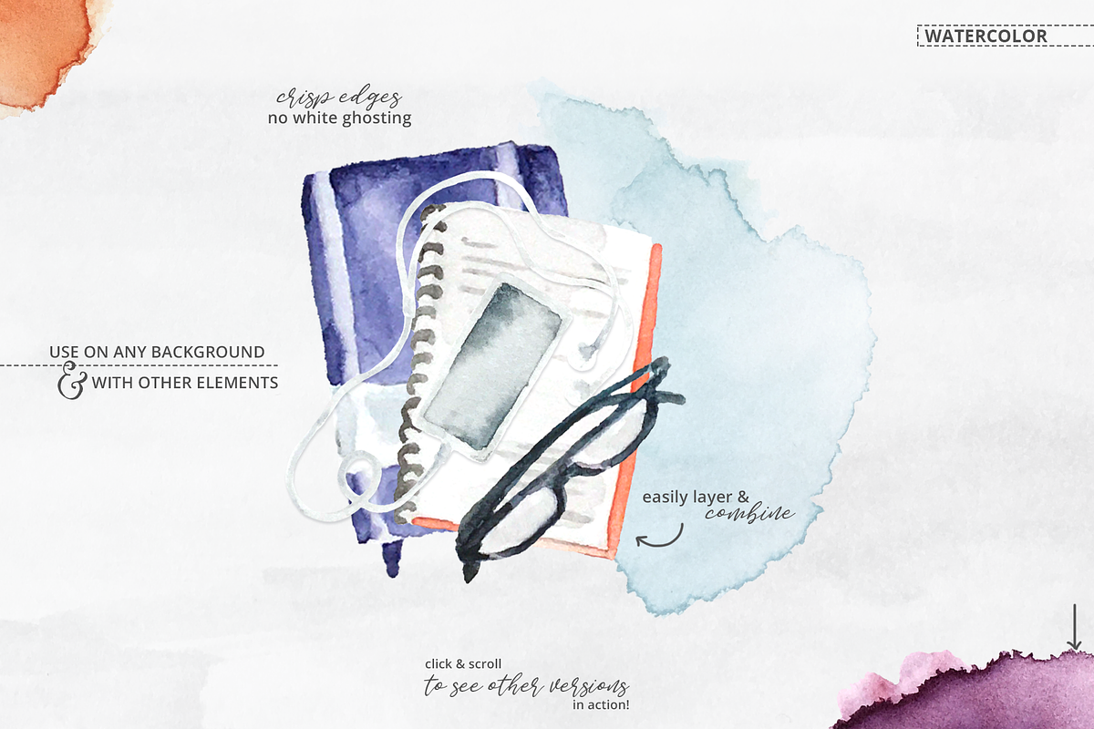 Whimsical Bookworm Watercolor Bundle, a Technology Illustration by plaidGecko (Photo 7 of 13)