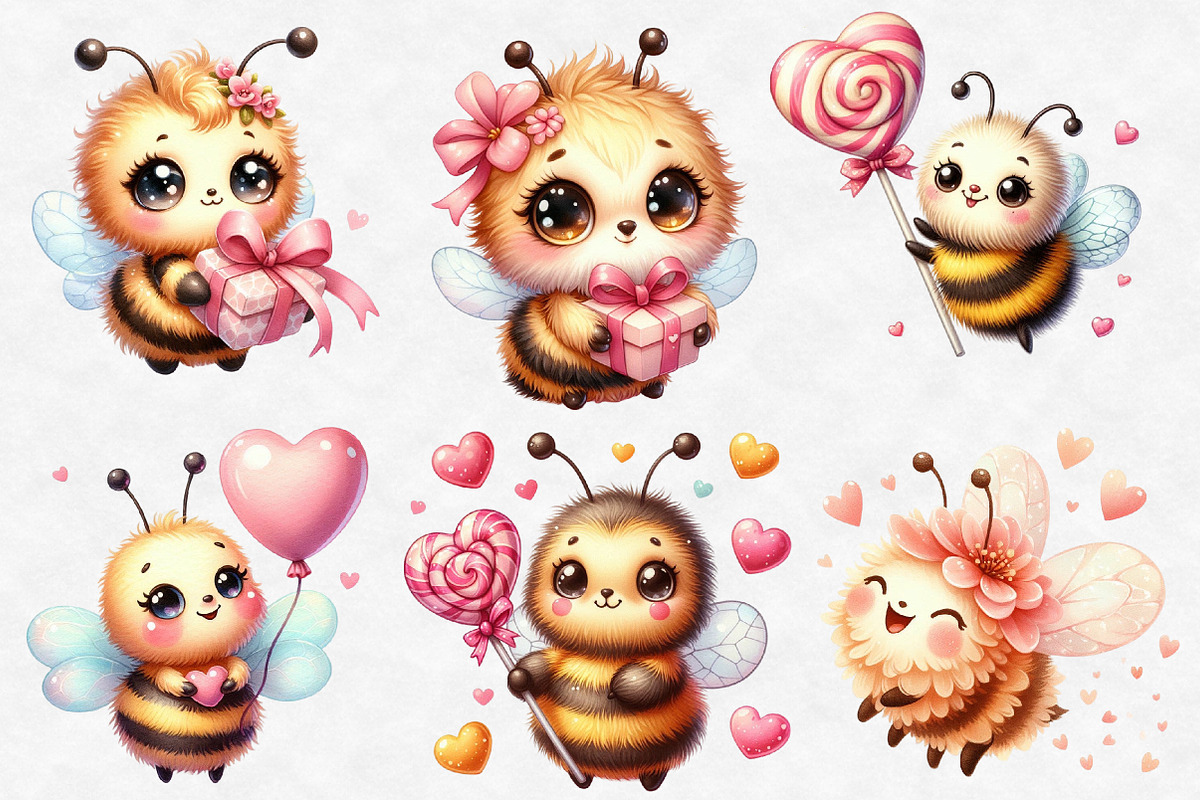 Whimsical Bee Mine Valentine Clipart, an Illustration by Designworld (Photo 4 of 6)