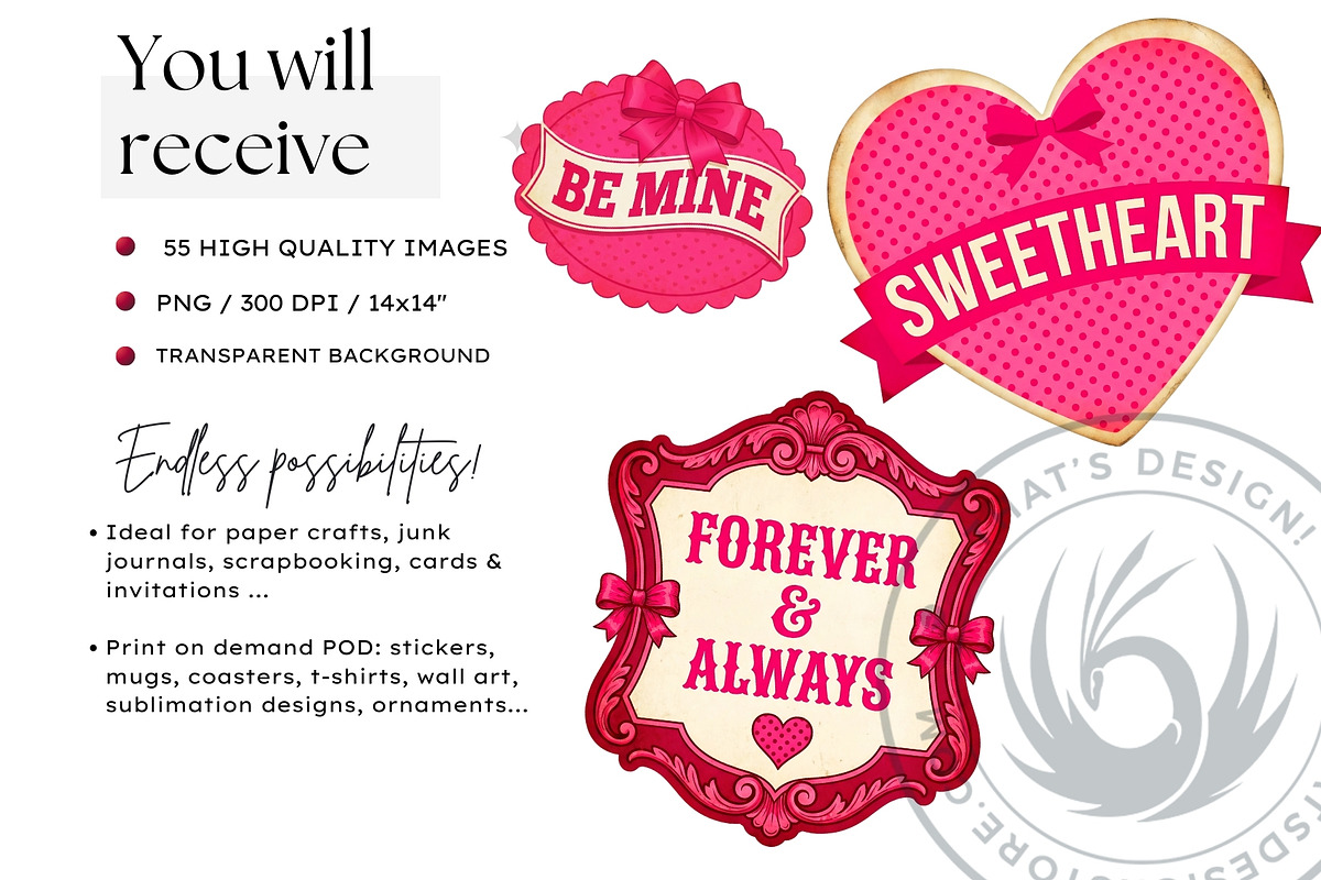 Vintage Valentines Day Labels PNG, a Seasonal Illustration by ThatsDesignArt (Photo 2 of 9)