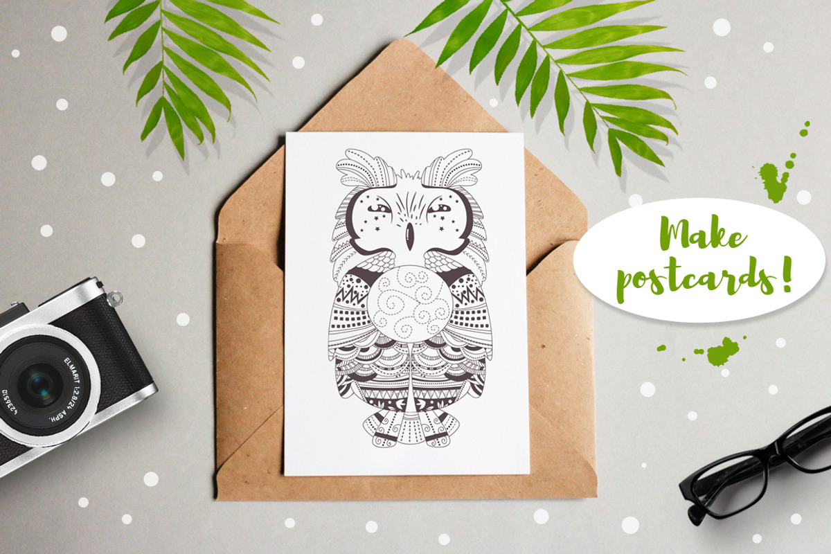 Owls. Coloring pages, a Background Graphic by Anna Violet (Photo 5 of 5)