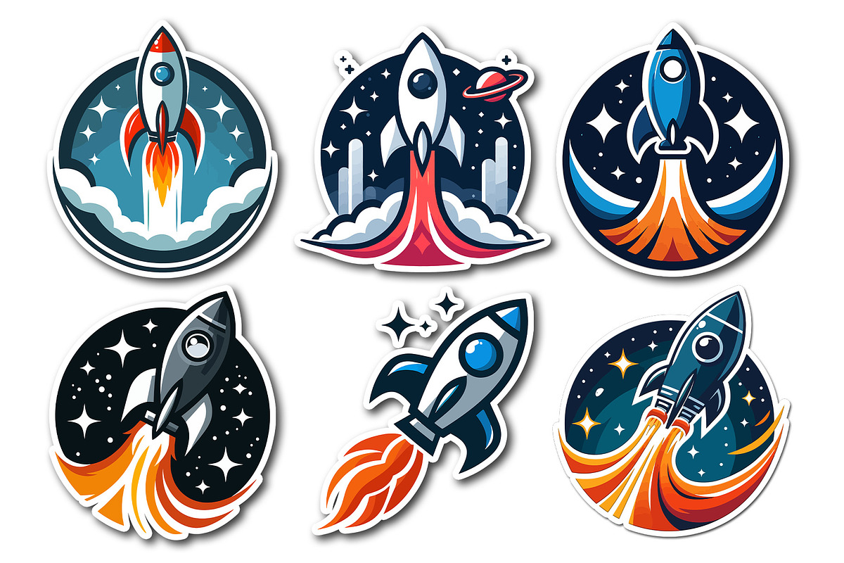 Launching rocket sticker logo
