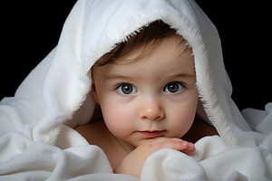 Portrait of a cute baby in a white b, a Photo by Iftikhar Alam