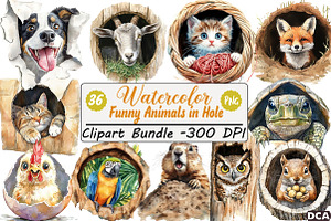 Funny Animals in Hole Clipart Bundle, an Illustration by DreamCafeArt