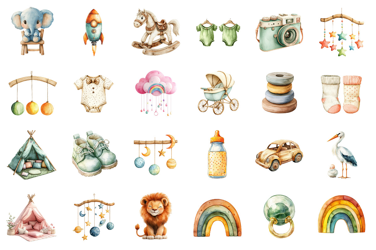 Baby Shower Clipart,Boho Nursery, an Illustration by Designworld (Photo 2 of 6)