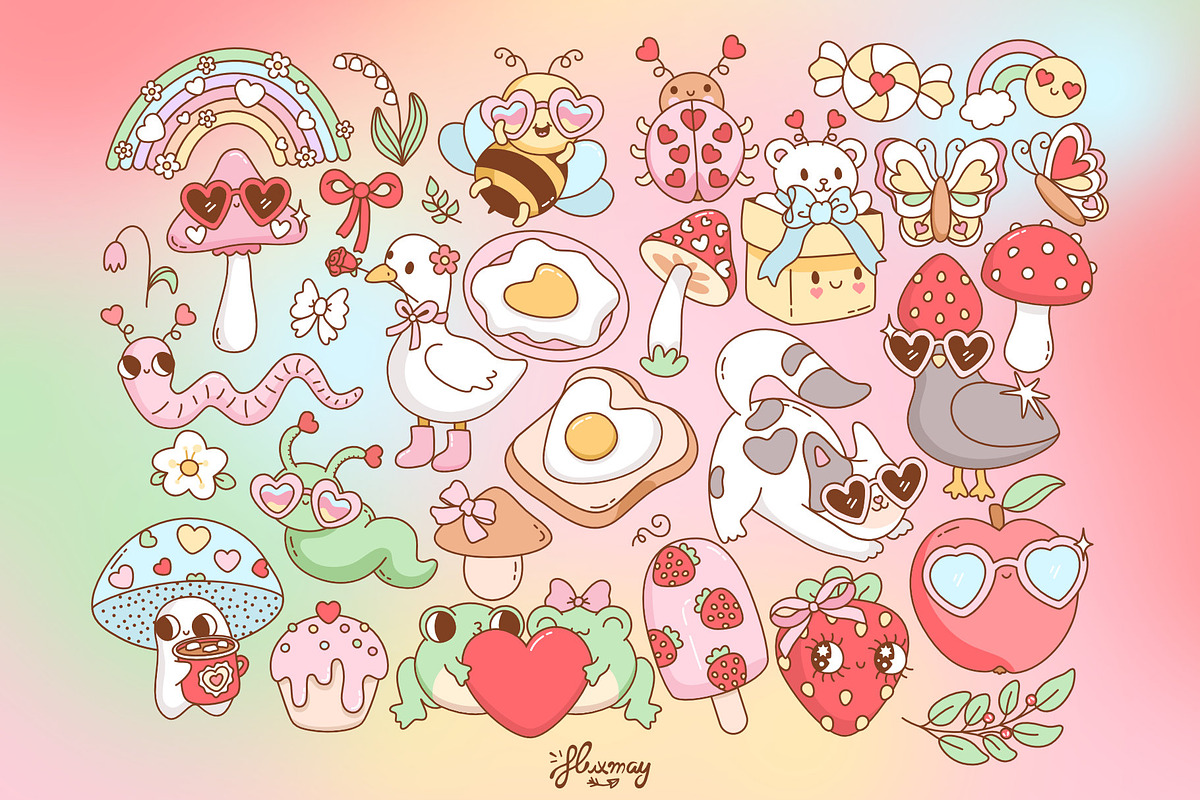 Love in Bloom - Valentine Cliparts, an Animal Illustration by Huxmay (Photo 3 of 7)