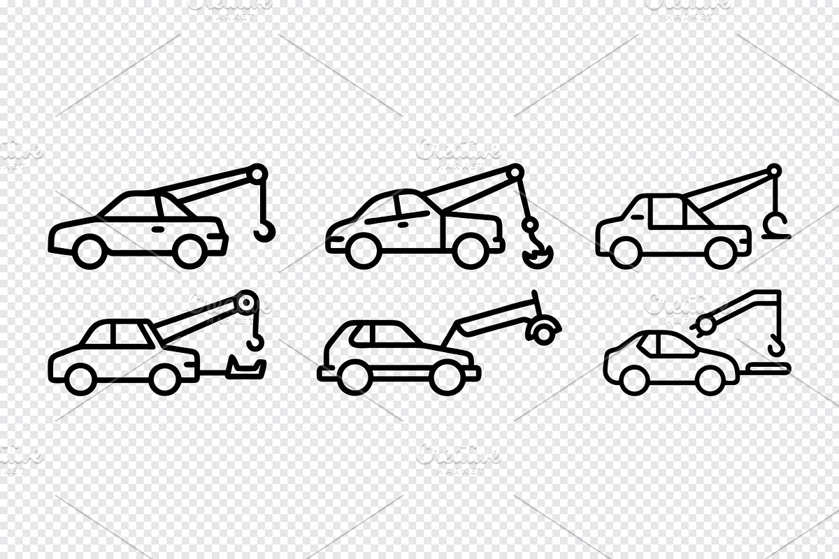 Tow truck icon set vehicle recovery, an Icon by Toufiqul