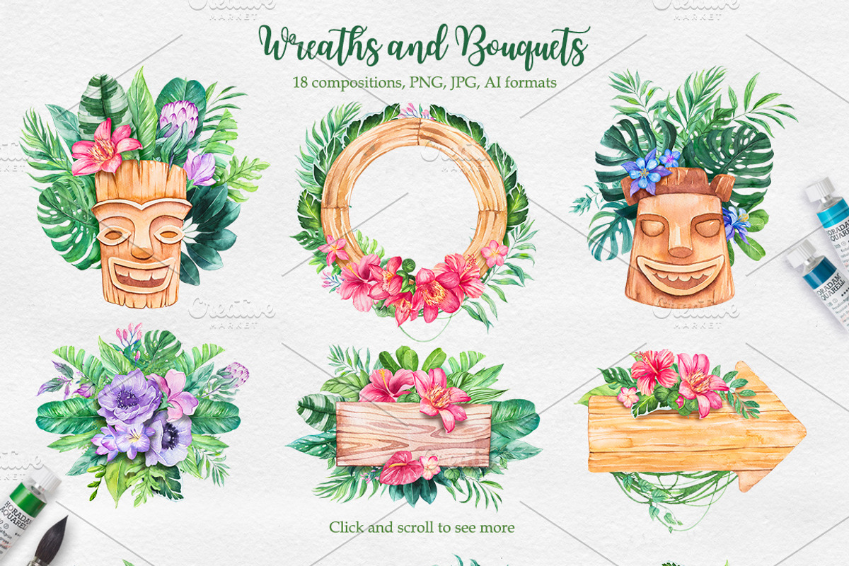 Tropical. Watercolor illustrations., a Decorative Illustration by AlexGreenArt (Photo 2 of 12)