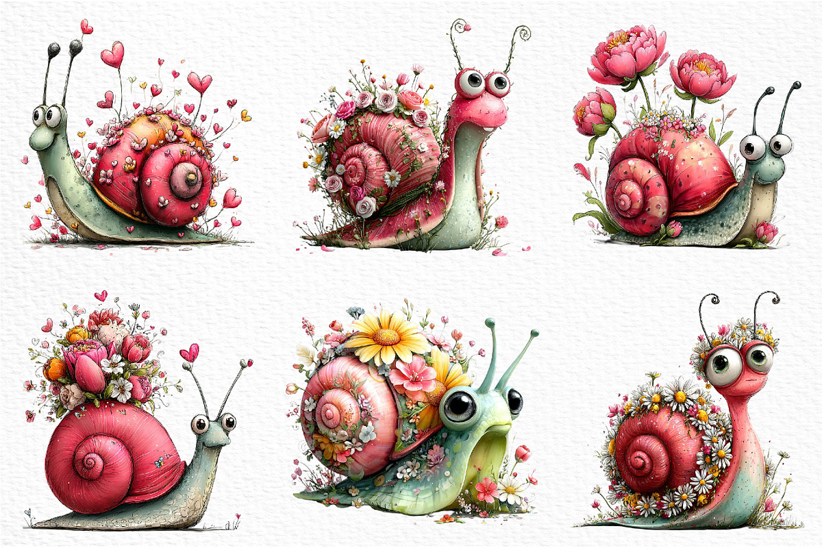 Whimsical Floral Snail Clipart, an Illustration by Craft Nest (Photo 3 of 12)