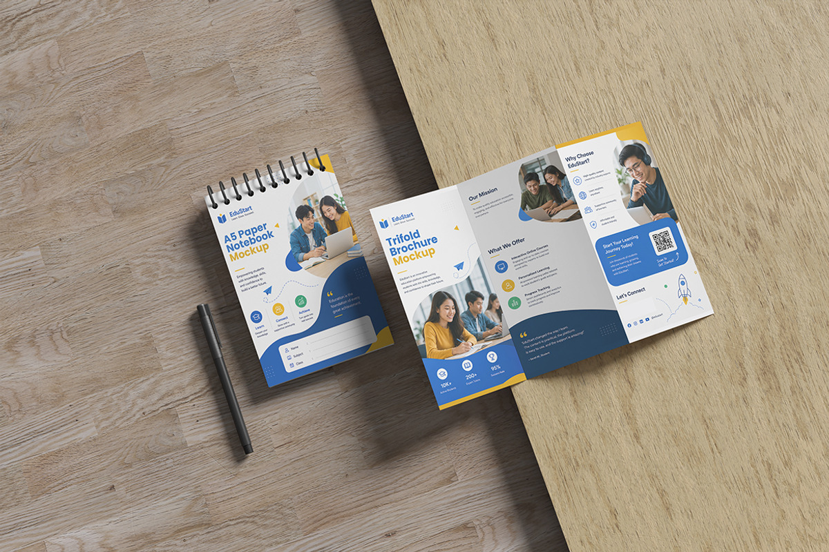 Trifold Brochure and Notebook Mockup, a Books & Magazine Mockup by My Code Std (Photo 2 of 5)