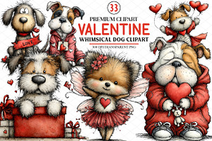 Whimsical Valentine Dog Clipart, an Illustration by cherrydesign