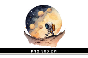 Watercolor Cute Space Astronaut