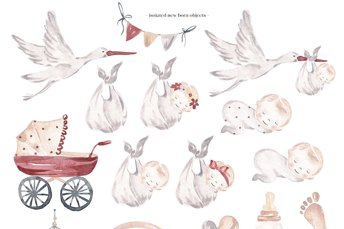 Retro Baby Shower Set, an Object Illustration by SirenaArt (Photo 3 of 21)