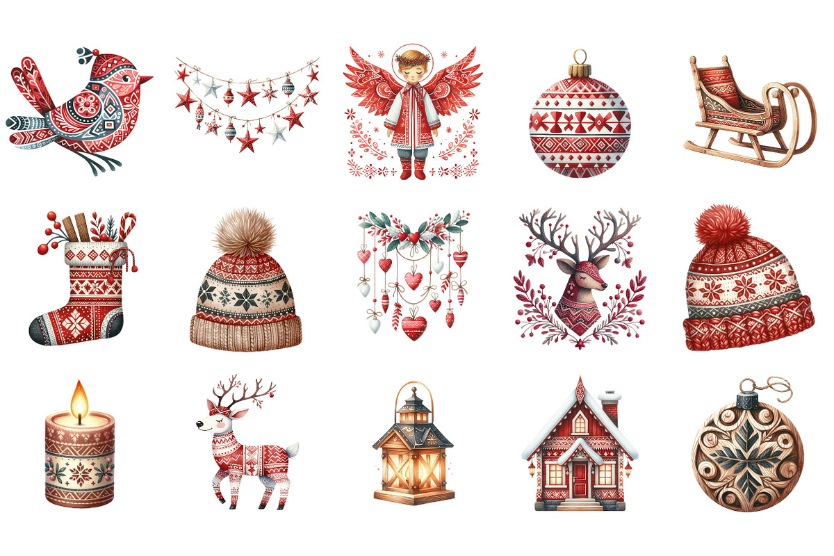 Nordic Christmas Elements Pack, an Illustration by Designking (Photo 3 of 5)