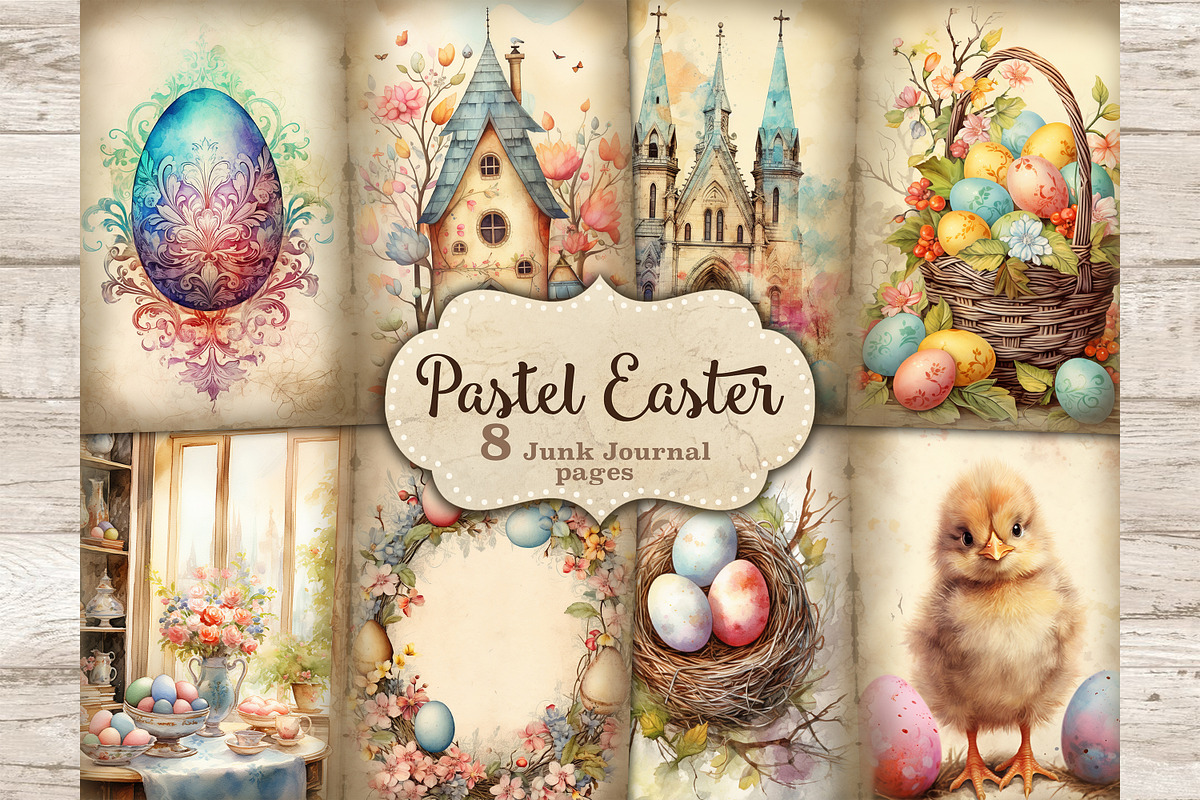 Pastel Easter Junk Journal Pages, a Seasonal Illustration by GlamArtZhanna (Photo 1 of 9)